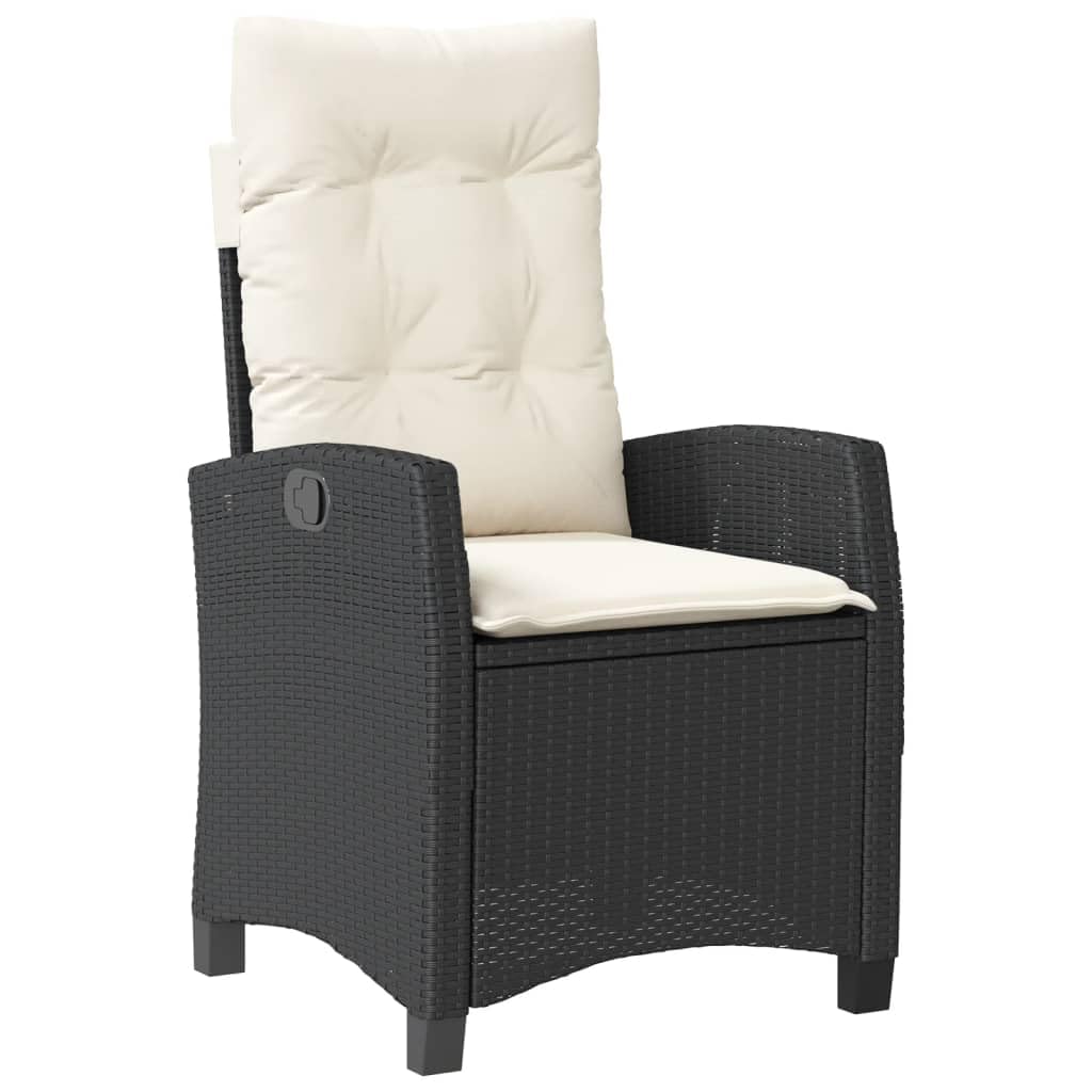 Poltrone reclinabili da giardino cuscini 2 pz rattan sintetico nero sedie da esterno resistente alle intemperie, poltrone per terrazze nero e crema senza poggiapiedi
