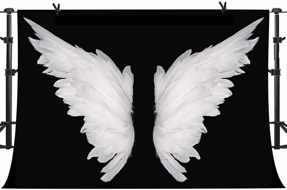 Vinyl 10x7ft Angel Wings Backdrop, Black and White Angel Feather Wings Photography Backdrops for Newborn Kids Birthday Baby Shower Party Photo Backdrop Banner BJYYPH11