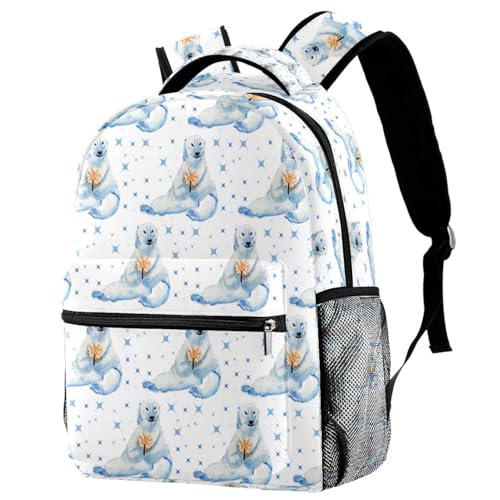 Sac à dos d'école ours polaire bleu pour adolescents et enfants
