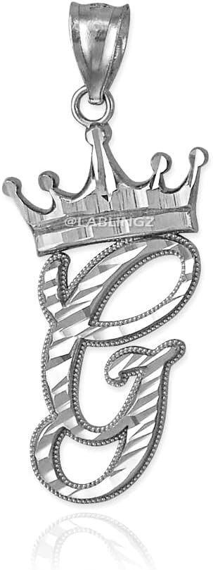 Sterling Silver Letter 'G' Initial Cursive Crown DC Pendant Necklace