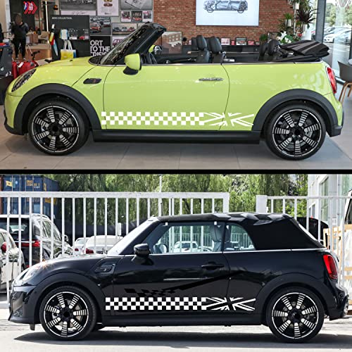 Image of 2Pcs 78.7'' Universal Racing Checkered Flag Graphic Car Body Side Sticker Self-Adhesive Side Strip Decal Lattice Grid Stripe Stickers Decoration for Mini Cooper Truck SUV Vehicles (A, White)