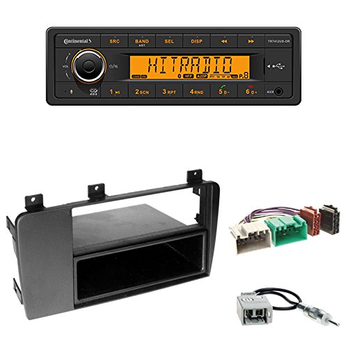 Zestaw: Radio samochodowe Continental TR7412UB-OR Bluetooth RDS USB MP3 (bez napędu CD) + osłona radia + kieszeń czarna + adapter ISO + adapter antenowy do Volvo S60 (R/H) 09/2004-01/2009