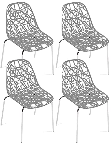 KAYELLES Lot de 4 chaises de Cuisine nid d'abeille Pieds Chrome IKO (Gris)