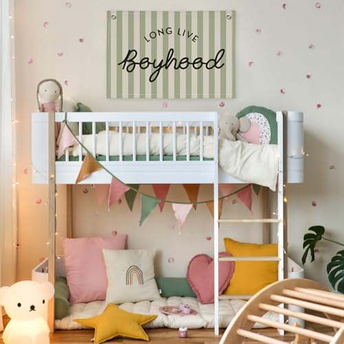 Image of Long Live Boyhood Linen Banner Hanging Vintage Sage Green Stripes Flag Banner for Nursery Playroom Wall Decor for Kids Bedroom Living Room Dorm Toddler Decorations Trendy Room 30x20 boyroom