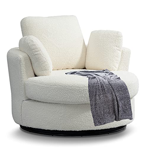 Gxcevsou 42.2" W Boucle Loveseat Sofa Swivel Barrel Chair For Bedroom With 3 Pillows, Mid Century Modern Accent Chair For Living Room, Comfy Reading Chair For Office/Library/Home, Ivory #TOP4
