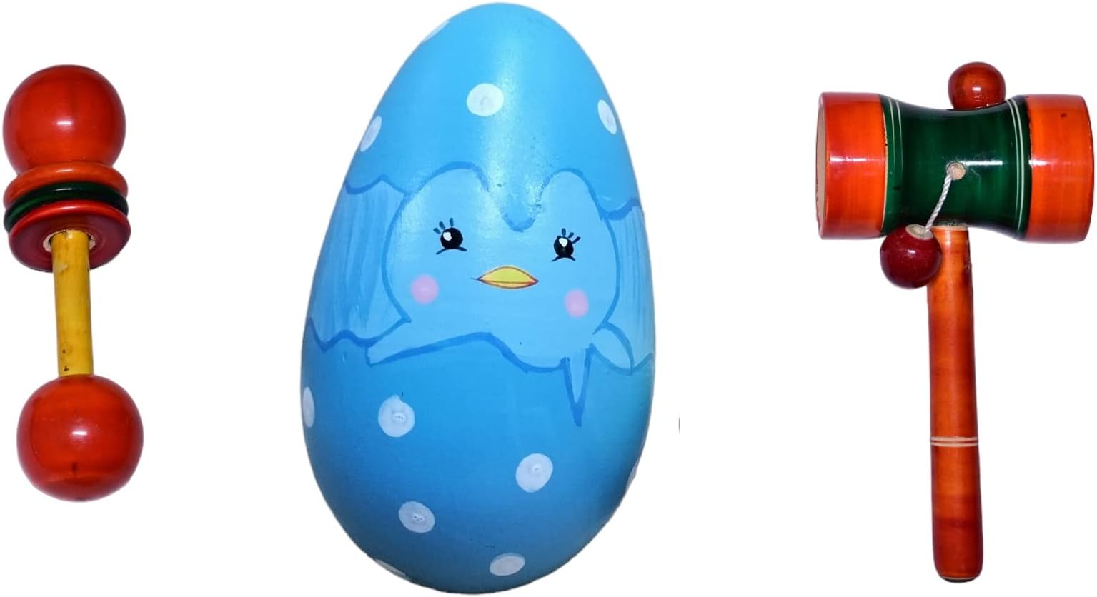 Wooden Rattles & Egg Shaker for Baby/Infants (0+ Years) - Set of 3 pcs - Multicolor - Discover Sounds, Develops Sensory Skills