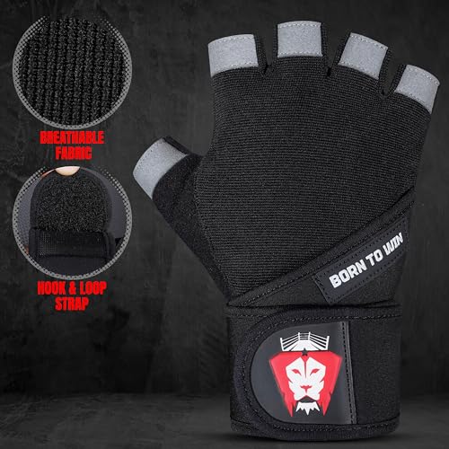 BORN TO WIN Weight Lifting Gym Gloves for Men & Women Wrist Supports, Non-Slip Padded Palm Grip Gloves Gym, Breathable Workout Gloves for Training, Fitness, Exercise, CrossFit, Cycling & Pull-Ups - Image 6