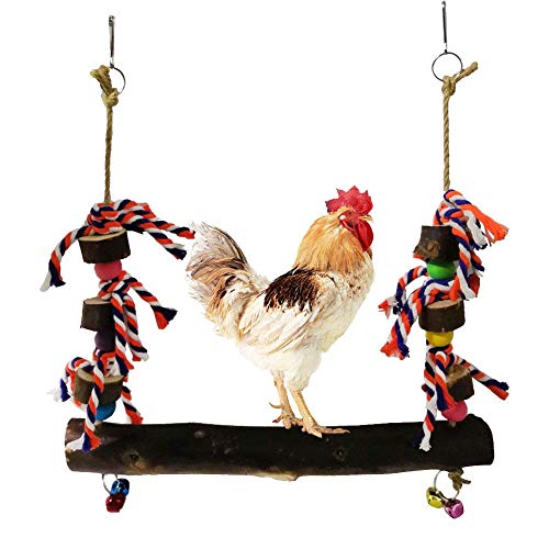 haodene Hühnerschaukel Natürlich Hölzern Chicken Stand Swing Toy Mit Glocken Buntes Handgemachtes Kauendes Kletterndes Hängen Für Großvogel-Papageienhennen
