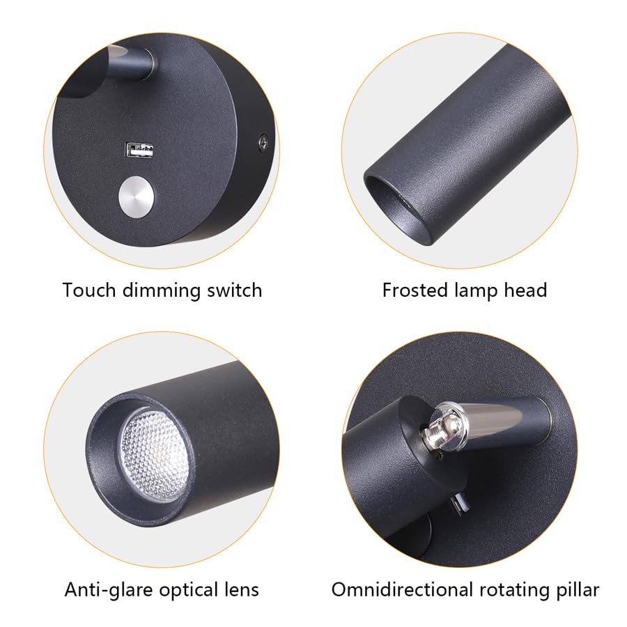 Image of Surface Wall Mounted Reading Light Sconces Lamp Touch Dimmer Switch LED 3W Warm White 3000K 2PCS (Hardwired)