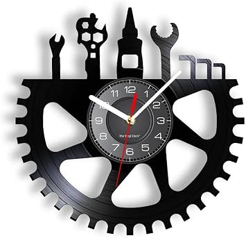 30cm Decorative Clock Machine Repairing Themed Vinyl Record Wall Clock Mechanic Tools Parts Repairment Cogwheel Retro Wall Watch Repair Shop Art Decor for Room Decor