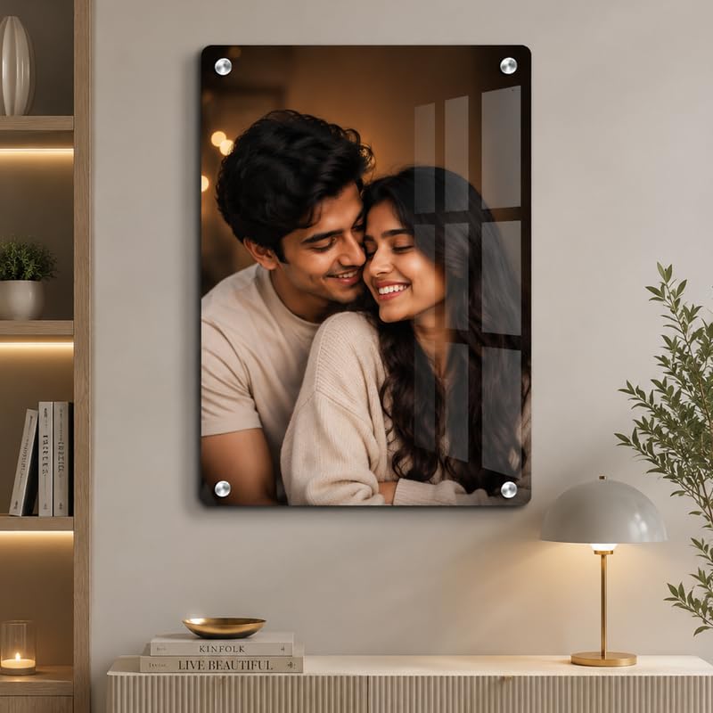 Image of Giftplease Customized Acrylic Photo Frame 36x24 Inch | Personalized Wall Photo Print | 5mm Premium Clear Acrylic | Wedding, Anniversary, Couple & Family Picture Frame for Home Living Room Wall Decor