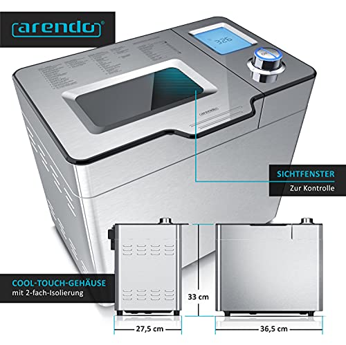 Foto von Arendo - Brotbackautomat inkl. automatisches Zutatenfach - Brotbackmaschine - 25 Programme - glutenfreies Backen – Joghurtfunktion - 1 kg Kapazität - Direktantrieb - Antihaftbeschichtung - BPA-frei