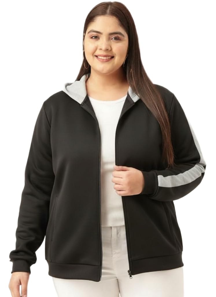 maykr Women Winter Sports Jacket Plus Size | Stylish Black Zip Hoodie for Fitness & Travel-picture-56
