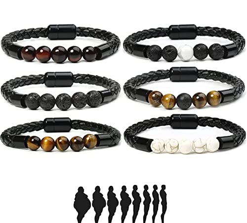 6 Stück Elektrostatische Achat Lederperlen Band, 8mm Elektrostatische Achat Lederperlen Band, Vulkanstein Tigerauge Magnetisches Schnallenarmband, Magnetperlen Armband Fördert Den Stoffwechsel Cover