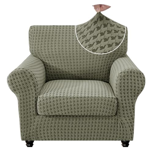 MAXIJIN 2 Pieces Stretch Chair Cover Armchair Covers for Living Room Thick Soft Chair Slipcovers with Arms Dogs Pet Single Sofa Couch Protector with Elastic Bottom (Army Green, 31"-46")