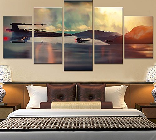 5Pcs Framed Modern Starwars Hd Picture Canvas Prints - 5 Piece Starwars Canvas Colorful Jet Paintings On Canvas Wall Art For Office And Home Wall Decor #TOP4