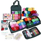 51 Piece Crochet Kit with Yarn Set– Premium Bundle Includes 9 Crochet Hooks, 12 Acrylic Crochet Yarn Balls, 6 Needles, Book, Bags and More – Beginner and Professional Starter Pack for Adults and Kids