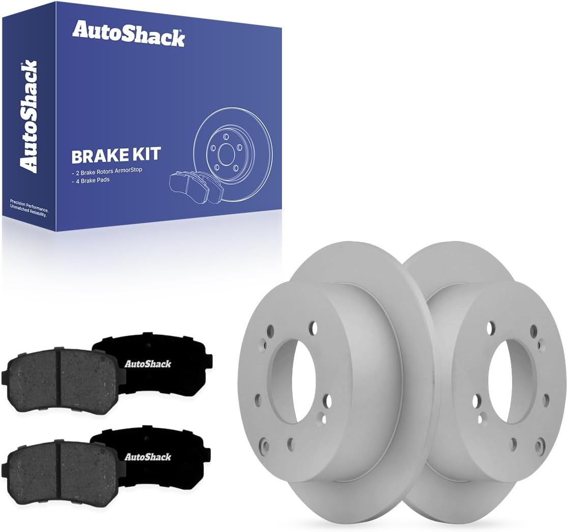 AutoShack Rear Brake Rotors & Premium Pads for Kia, Forte 2010-2013 Forte Koup 2010-2013, FWD L4 2.0L 2.4L - Coated - ArmorStop - 10.31" (262 mm), 5-Lug