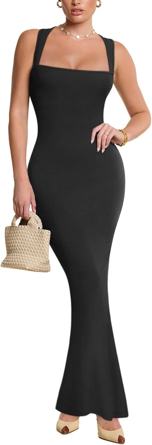 REORIA Sexy Square Neck Sleeveless Elegant Ribbded Long Maxi Dress Wedding Guest Dresses for Women 2026 Summer - Image 5