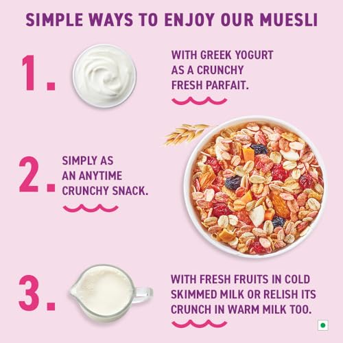 Image of Bagrry's Crunchy Fruit & Nut Muesli With 30% Fruits & Nuts - 1kg Jar | 38% Fibre Rich Non GMO Oats | 16 Real & Freeze Dried Fruits & Nuts Muesli | Breakfast Cereal | Protein & Fibre Rich | No Added Preservatives