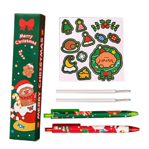 ジェルインクペン - ノック式 キャラクター 文房具 | クリスマス かわいい プリントペン | オフィス 教室 景品 家庭 学生 男 子 女子 子供向け,クリスマスギフトボックス 学生用ジェルペン文房具セット かわいいクリスマスギフト