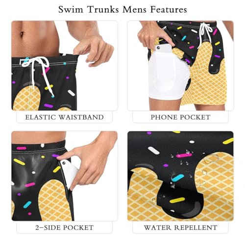 QUGRL Men's Running Shorts 2 in 1 Black Ice Cream Breathable Athletic Shorts Mens Casual Bottom for Training Jogging Cycling Large4