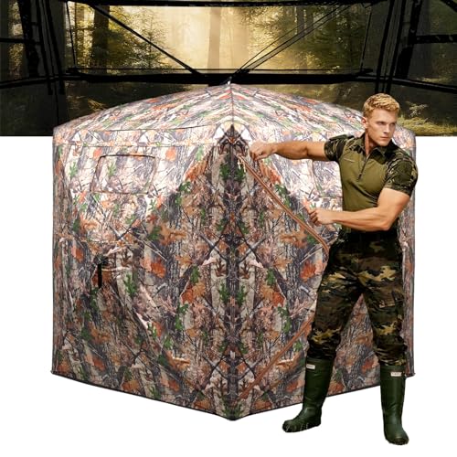 FUNHORUN Hunting Blind Ground Blind 270 Degree See Through, 2/3 Person Lightweight Soft Material Pop-Up Tent, Easy-Fold Portable Concealed Shelter with Carrying Bag, Stakes and Ropes, Camouflage