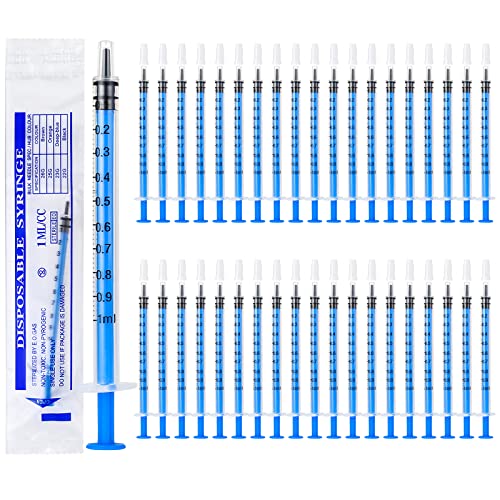 40 Pcs 1ml Plastic Syringes Colostrum Syringe with Caps No Needle Colostrum Collection Kit for Refilling and Measuring Liquids Scientific Labs Plant Watering Pet Feeding Glue Applicator (Blue)