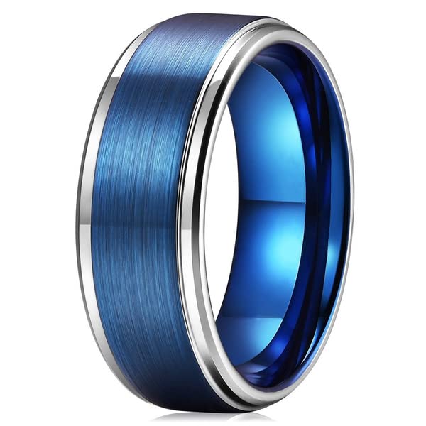 vien Mens Tungsten Wedding Ring Blue Brushed Silver Edge Wedding Band Engagement Ring-picture-33
