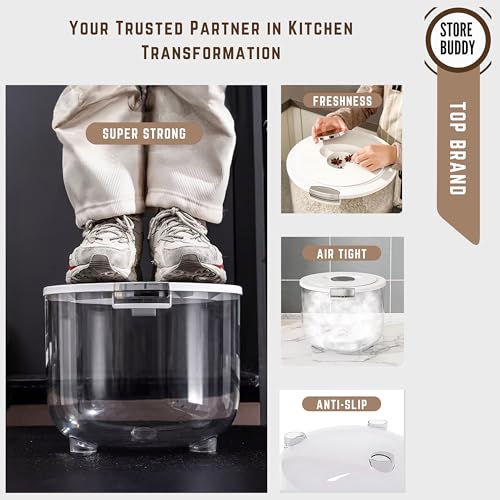 Image of Rice Storage Container Barrel | Air Tight Transparent Plastic Containers | Dal Pulses Cereal & Flour Airtight Box | Large & Big Size Modular Home Organizer (Barrel - Small)