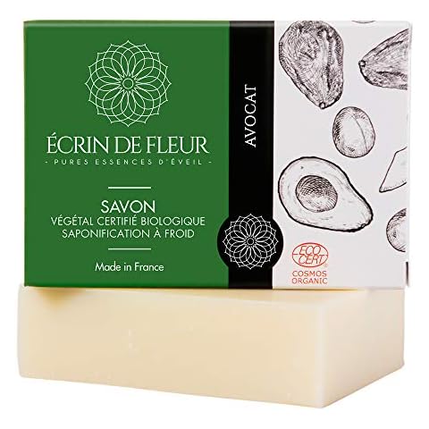 Écrin De Fleur | Certified Organic Avocado Soap Bar | Handmade in France | Avocado & Jojoba Oils | Rich in Vitamin E | Ideal for Delicate Skin | Suitable for Frequent Hand Wash | Cold Process | 100g Cover
