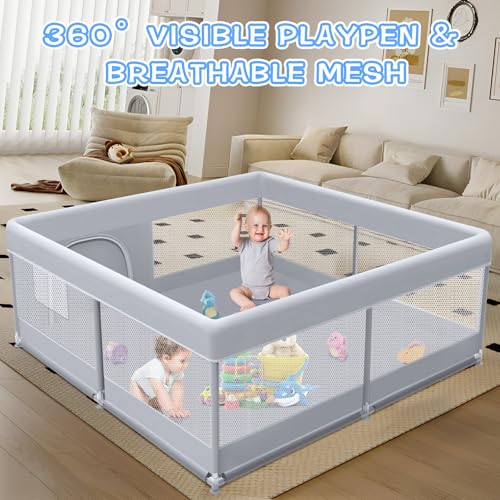 baby playpen 50 x 50 inch play pen playards playpen for babies and toddlers baby playard for indoor amp outdoor active center game fence with skin-friendly fabric and soft breathable mesh grey