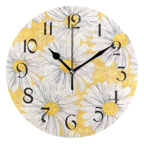 Daisies Flowers Wall Clocks Battery Operated Silent Non Ticking Modern Round Wall Clock Decor for Bedrooms Kitchen Living Room Classroom Office Farmhouse