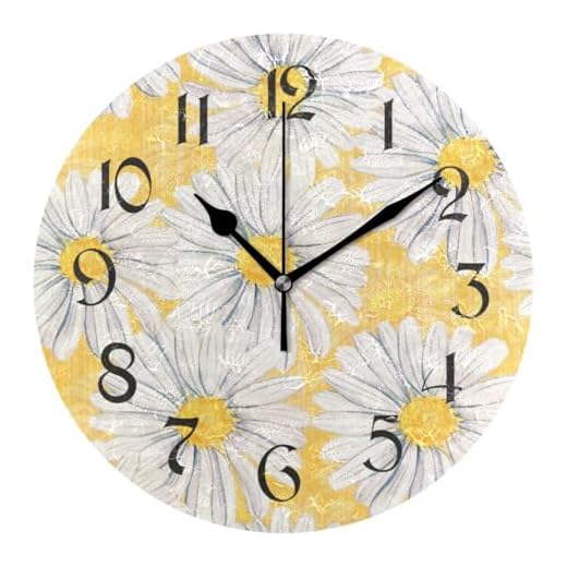 Daisies Flowers Wall Clocks Battery Operated Silent Non Ticking Modern Round Wall Clock Decor for