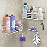 Ruhetfam Estanteria Baño Estanteria Ducha, Organizador Baño de Acero Inoxidable, Adhesivo Estantería Baño Estante Ducha, Estanteria Baño sin Taladro, Plata Jabonera Ducha Accesorios Baño Con Jabonera