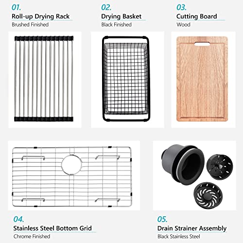 33 Drop In Black Workstation Kitchen Sink, Zdhht 16 Gauge 33 X 22 X 10 Inches Topmount Black 304 Stainless Steel Single Bowl Kitchen Sink #TOP4