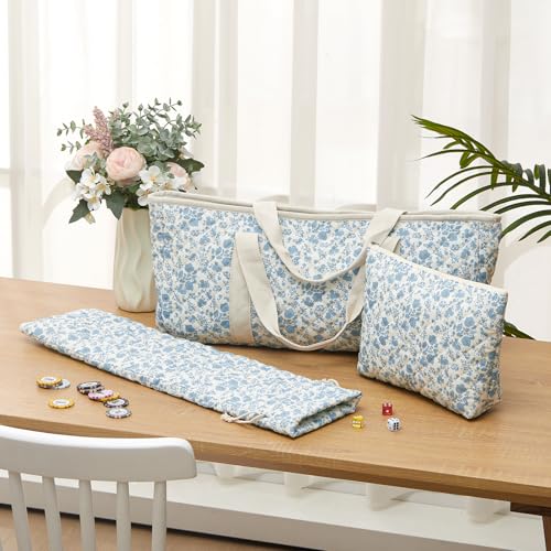 Set 3 Piezas Bolsas Acolchadas Mahjong Azul Floral miniatura 2