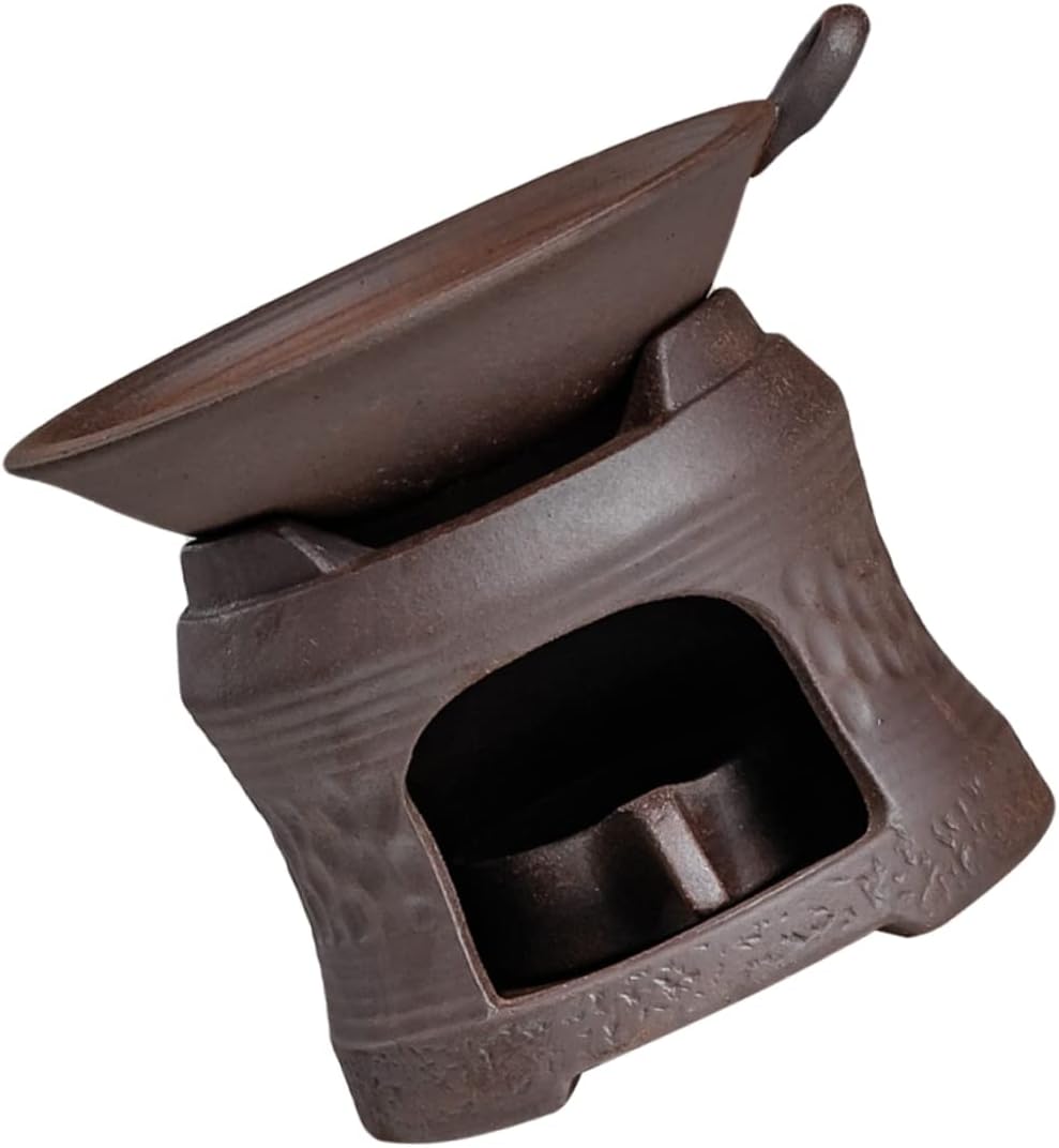 GLEAVI Ceramic Tea Stove Warmer with Candle Heating Base Teapot Brazier and Tray for Home Office Tea House Shop Brown