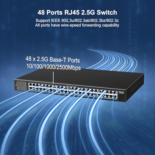 Image of 48-Port 2.5G Switch Unmanaged, 48 x 10 /100 /1000 /2500Mbps RJ45 Ports, Plug & Play 2.5G Ethernet Switch, 48 Port Switch Multi-Gigabit 2.5G Metal Housing, Desktop /Wall-Mount, for Home & Office Network
