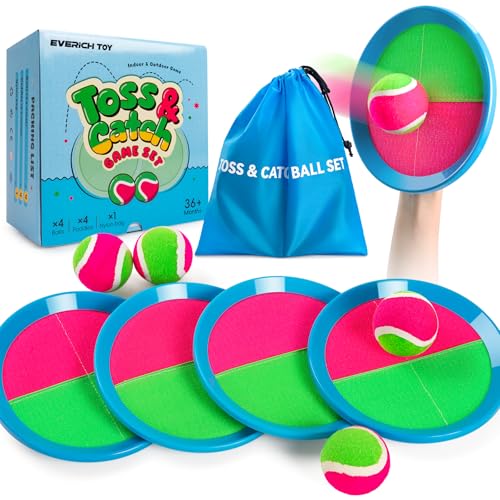 Image of EVERICH TOY Toss and Catch Ball Game Set, Upgraded Sticky Paddle Ball Set for Kids & Toddlers, Sturdy & Water-Resistant Outdoor Backyard Beach Pool Toy, Birthday Gift for Boys Girls Ages 3-12