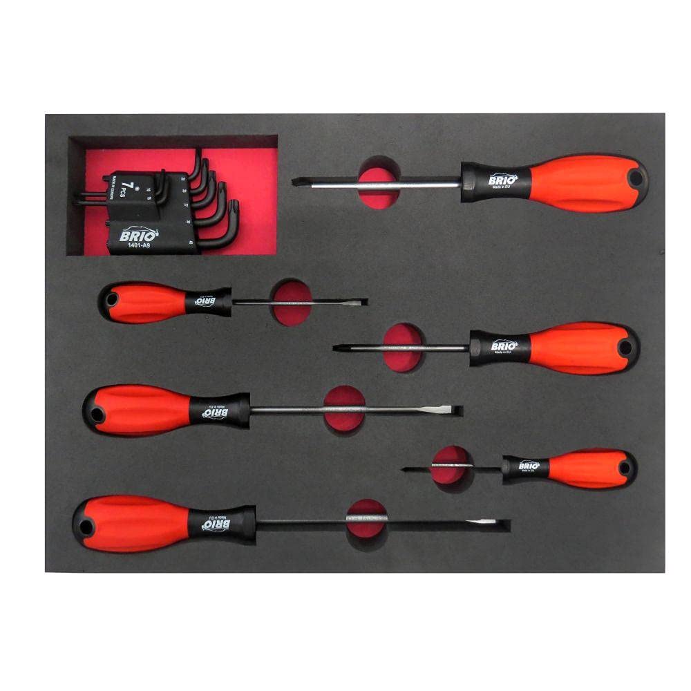 Brio 1401-T6A7 Tornavida Düz-Yıldız Seti Ve Allen Torx Seti 13 Parça Sünger Yataklı