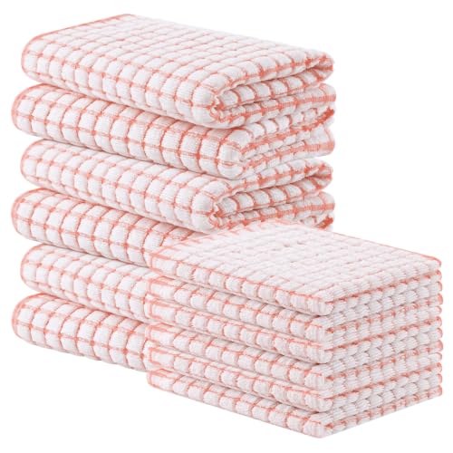 Homaxy Cotton Terry Kitchen Towels and Dishcloths Set of 12, Coral