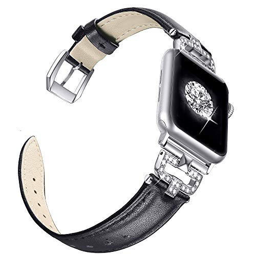 Secbolt Leather Bands Compatible Apple Watch Band 38mm 40mm iWatch Series 5, Series 4, Series 3, Series 2, Series 1, Slim Replacement Wristband Strap Stainless Steel Buckle