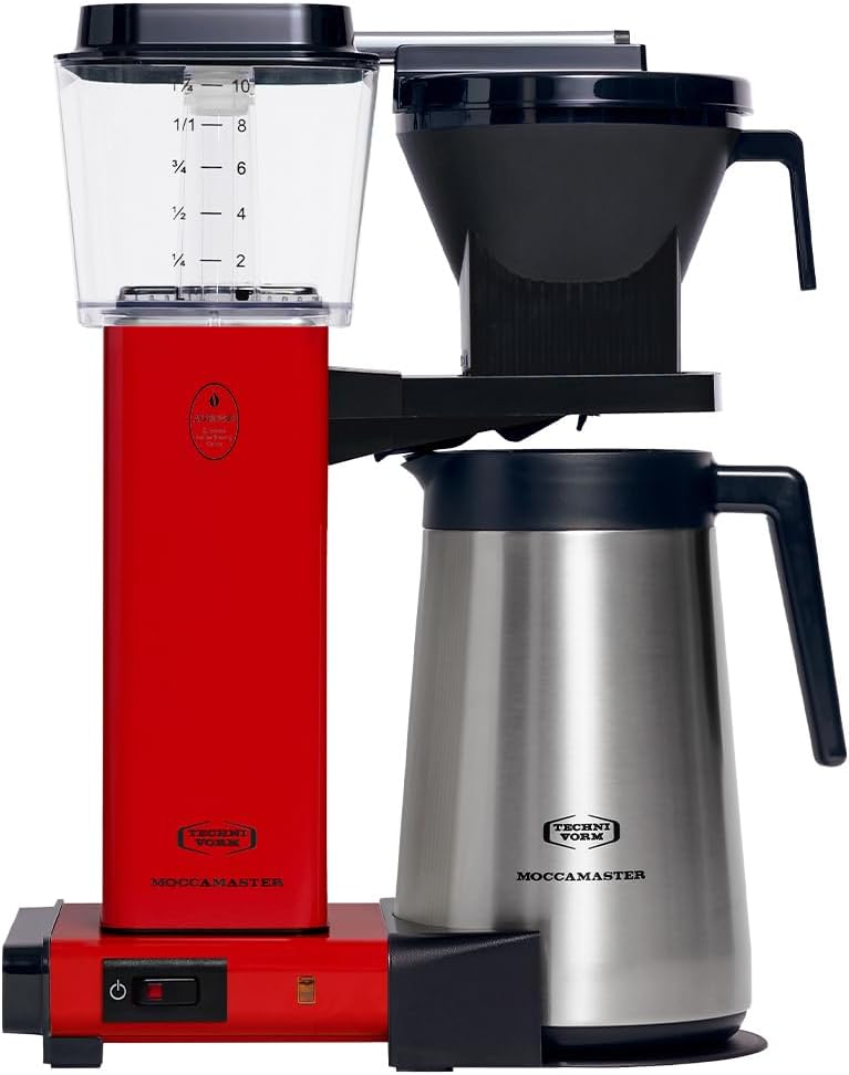 Moccamaster KBGT Coffee Maker with Thermal Carafe, Automatic Filter Coffee Machine, UK Plug, SCA Certified, Fast Brewing, Durable Metal Housing, Ideal for Home & Office - 1.25L, Red