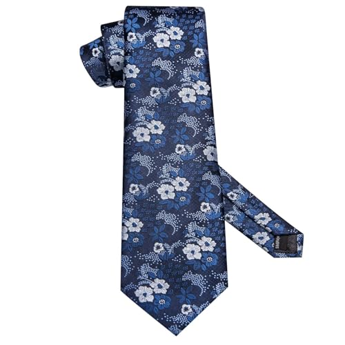 Image of Hi-Tie 70 inches Ties for Men Silk Extra Long Necktie and Pocket Square Cufflinks Set Men Big and Tall Tie Business