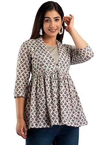 Image of feranoid Women's Cotton Floral Printed Short Kurti Tunic Top