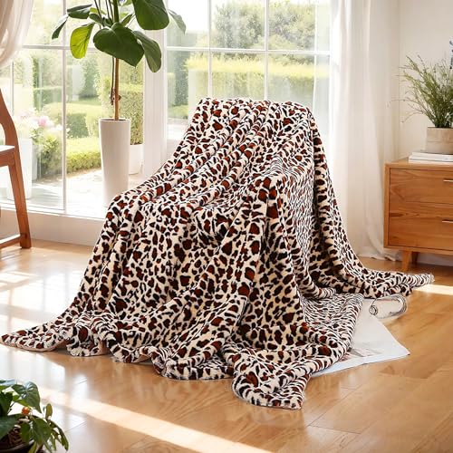 UKELER Leopard Faux Fur Blanket 60''x80'', 480 GSM Double Sided Thick Fluffy Throw Blankets for Bed Sofa Travel and Camping, Super Soft Cozy Plush Bed Blanket for All Seasons