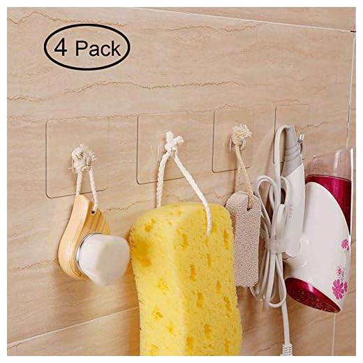 Hawsam 4 Piezas Gancho Adhesivo Firme, pared Gancho pegajoso transparente de Plástico para Colgador de Cocina Baño Puerta Techo