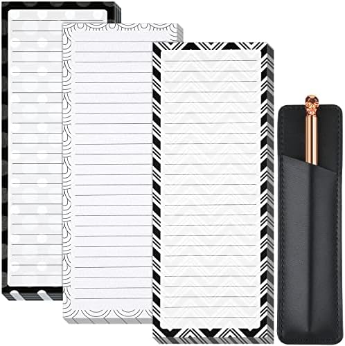 3 Pieces Magnetic Notepads Lists for Fridge, Refrigerator Grocery List, Shopping List, to-Do List, Magnetic Back-Memo Notepad with PU Leather Pen Holder, 60 Sheets, 7.9 x 3 Inch (Classic Style)
