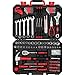 DEKOPRO Tool Set:158 Piece Home Tool Kit, Household Basic Repair Tool Set Comes with Plastic Storage Case-Red